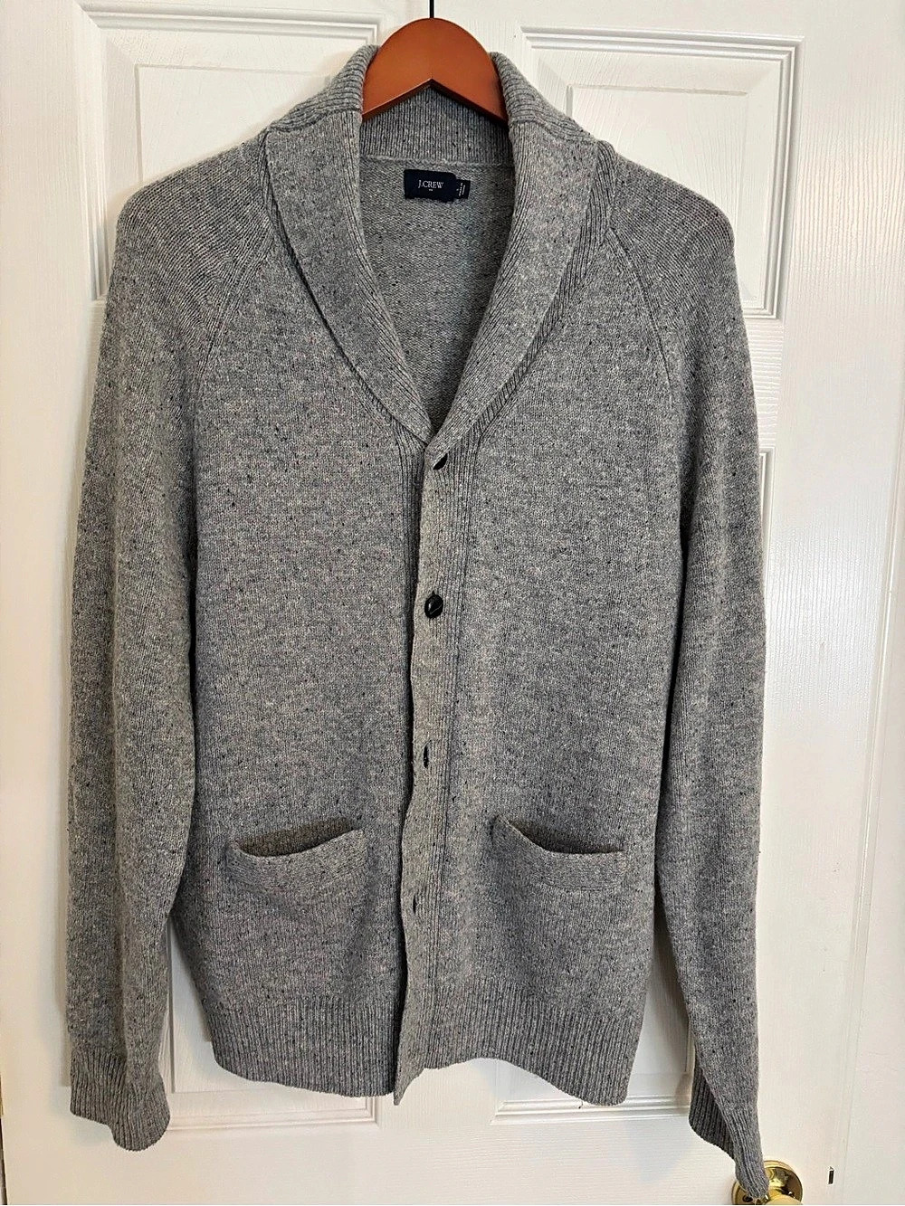 J.CREW Rugged Merino Shawl-Collar Donegal Sweater Shawl Collar Cardigan in Gray